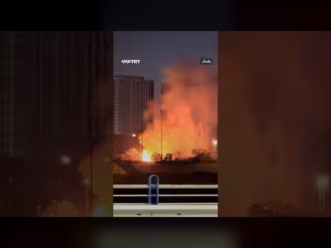 حريق قرب السفارة الأمريكية في بغداد إثر هجوم مسيرة انتحارية