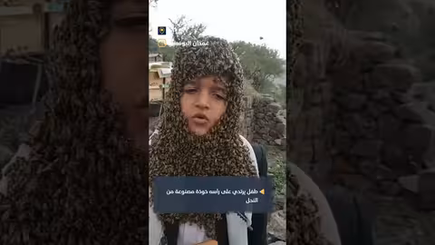 طفل يمني يخاطر بحياته.. خوذة نحل في إب!