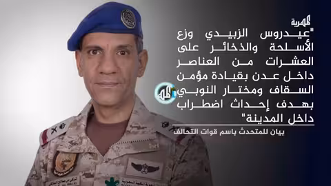 التحالف يتهم الزبيدي بتوزيع الأسلحة في عدن