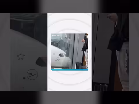 طائرة مدنية تنهار عجلتها في مطار فرانكفورت