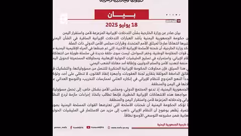 الحكومة اليمنية تدعو لوقف تهريب الأسلحة الإيرانية للحوثيين