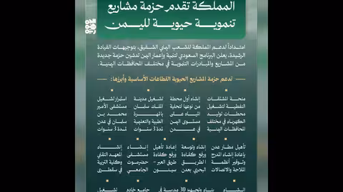 السعودية تطلق حزمة مشاريع بقيمة 1.9 مليار ريال في اليمن