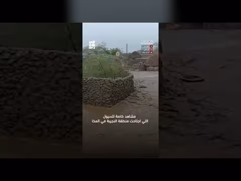 سيول جارفة تجتاح منطقة النجيبة في المخا